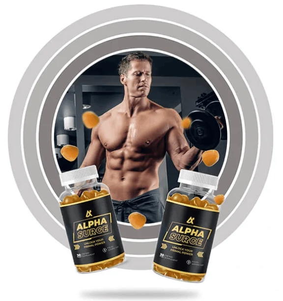 Alpha Surge™ natural male performance supplement — man lifting weights showing stamina and energy results